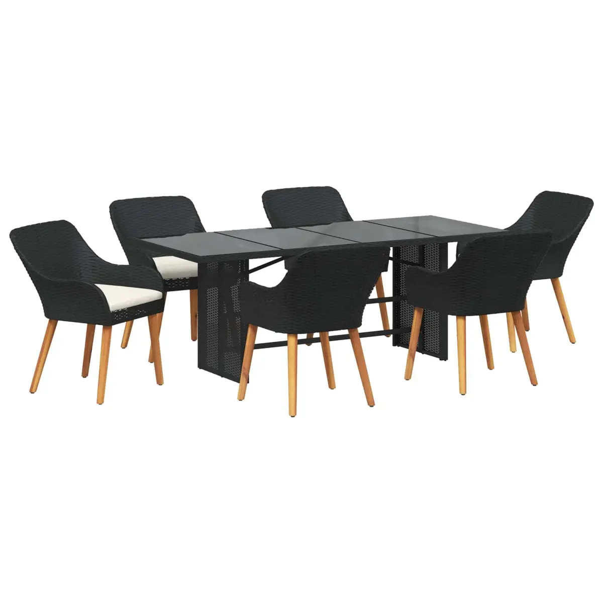 Garden Dining Set Outdoor Furniture 7 Piece Poly Rattan Black with Cushion