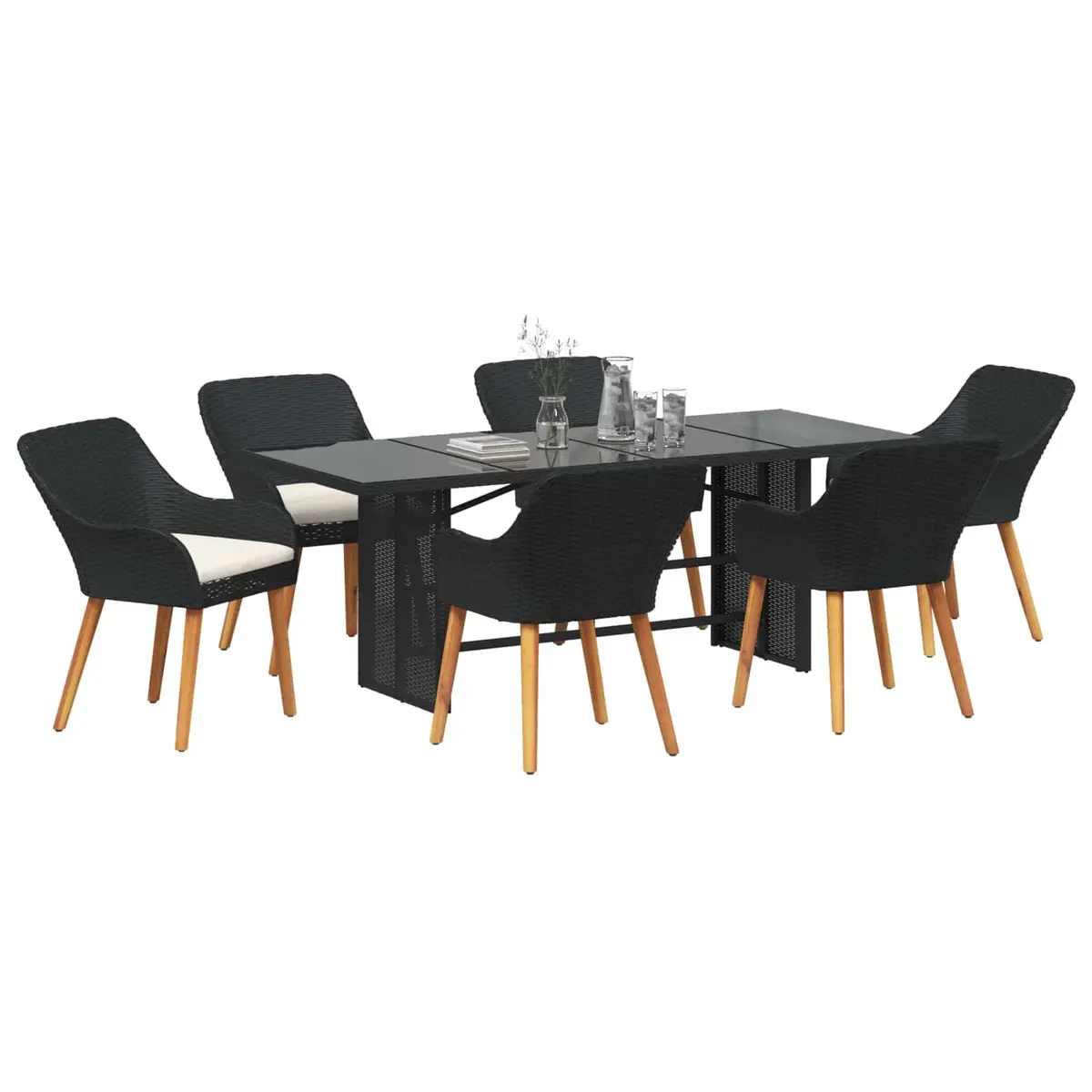 Garden Dining Set Outdoor Furniture 7 Piece Poly Rattan Black with Cushion