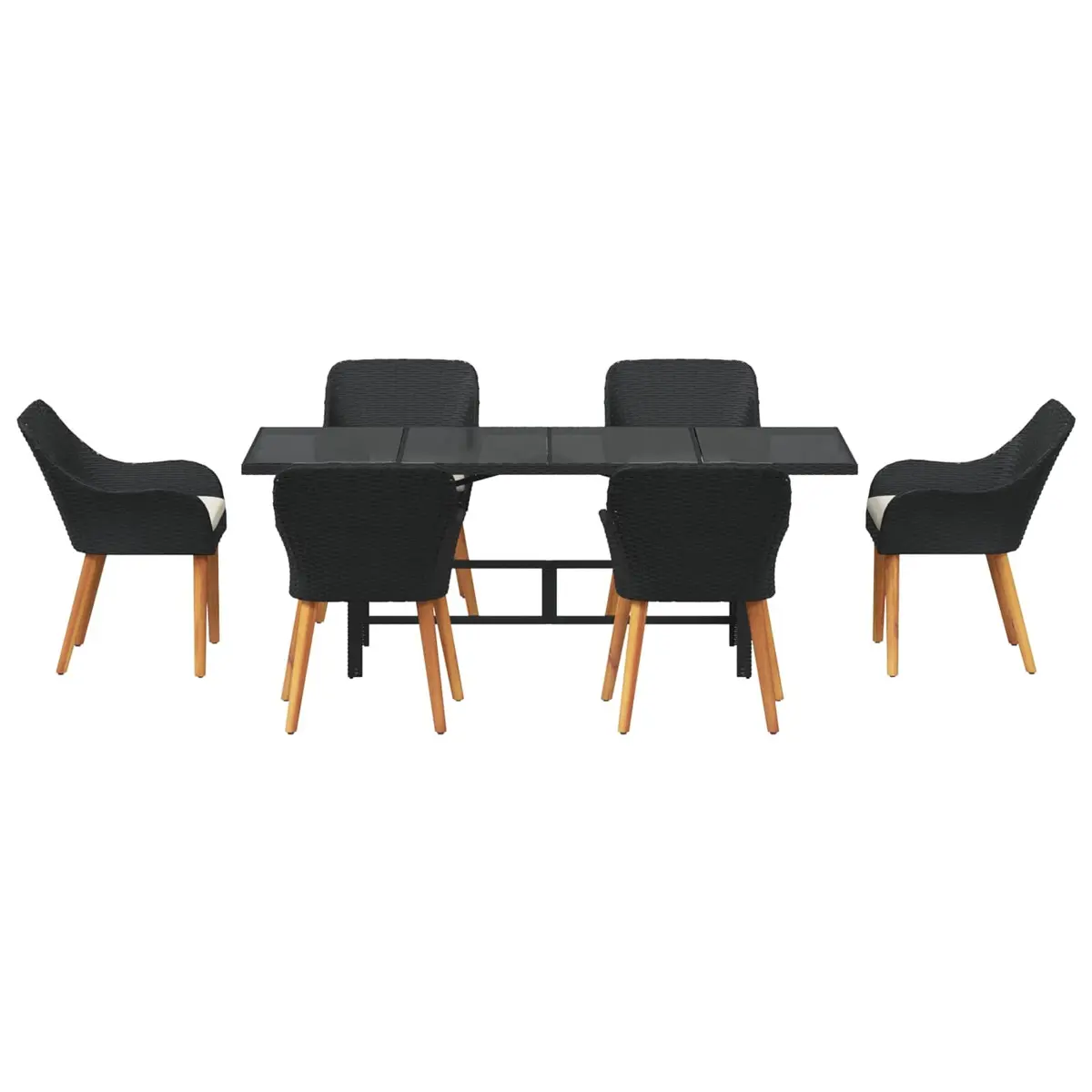 Garden Dining Set Outdoor Furniture 7 Piece Poly Rattan Black with Cushion