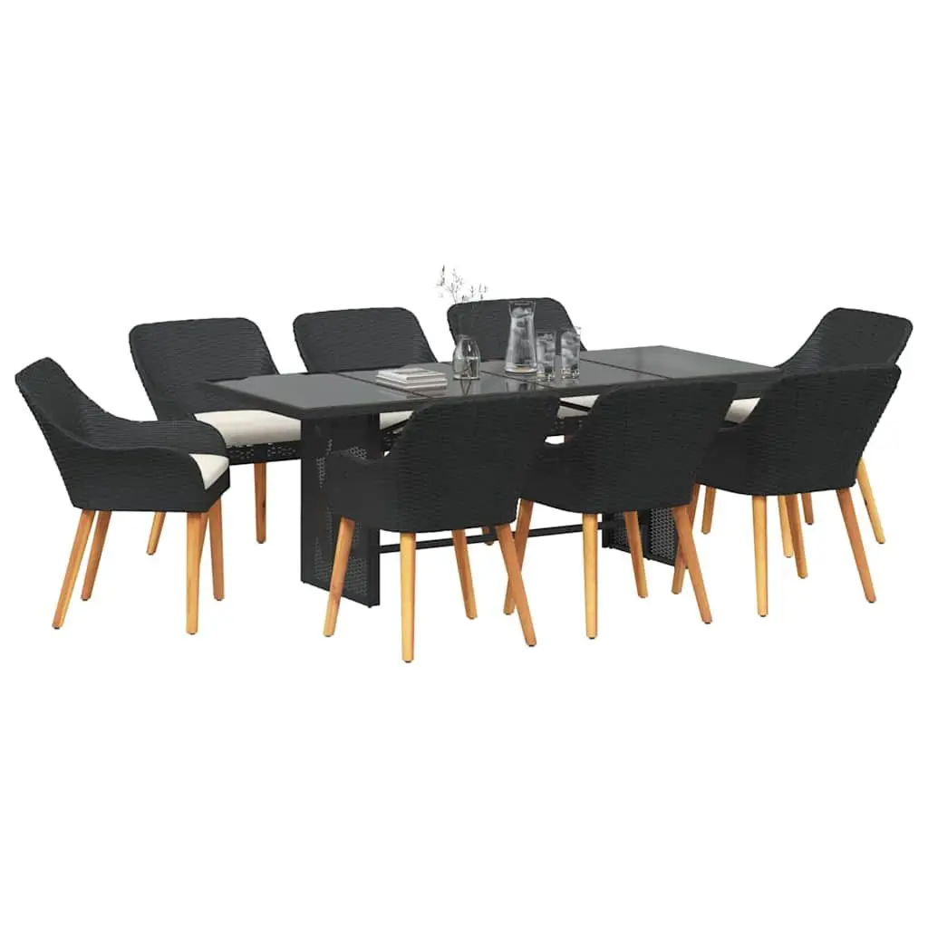 Garden Dining Set 9 Piece Outdoor Furniture Table Chairs Cushion Black
