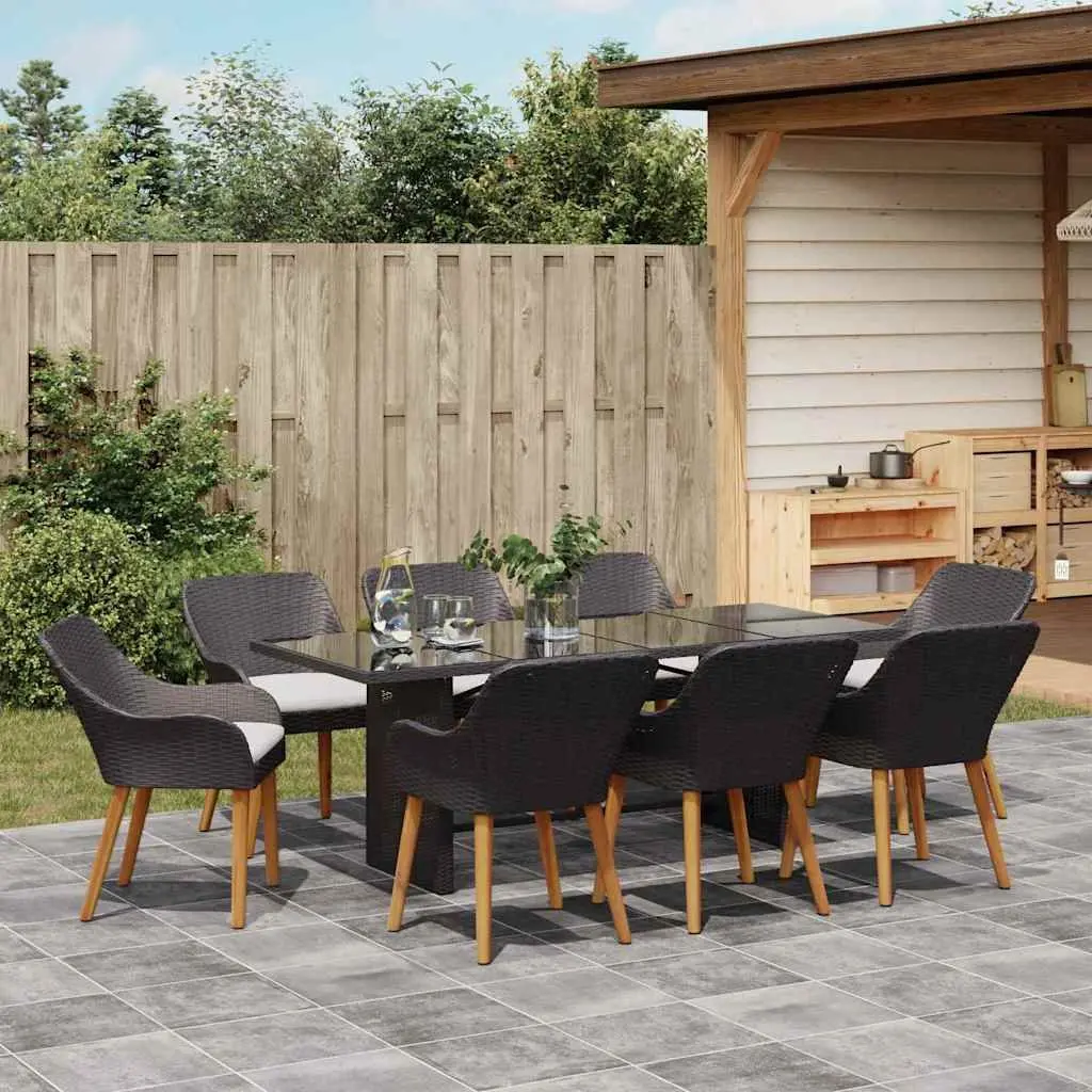 Garden Dining Set 9 Piece Outdoor Furniture Table Chairs Cushion Black