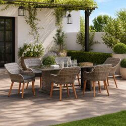 Garden Dining Set 7 pcs Grey Outdoor Furniture Poly Rattan Table Chairs Cushion