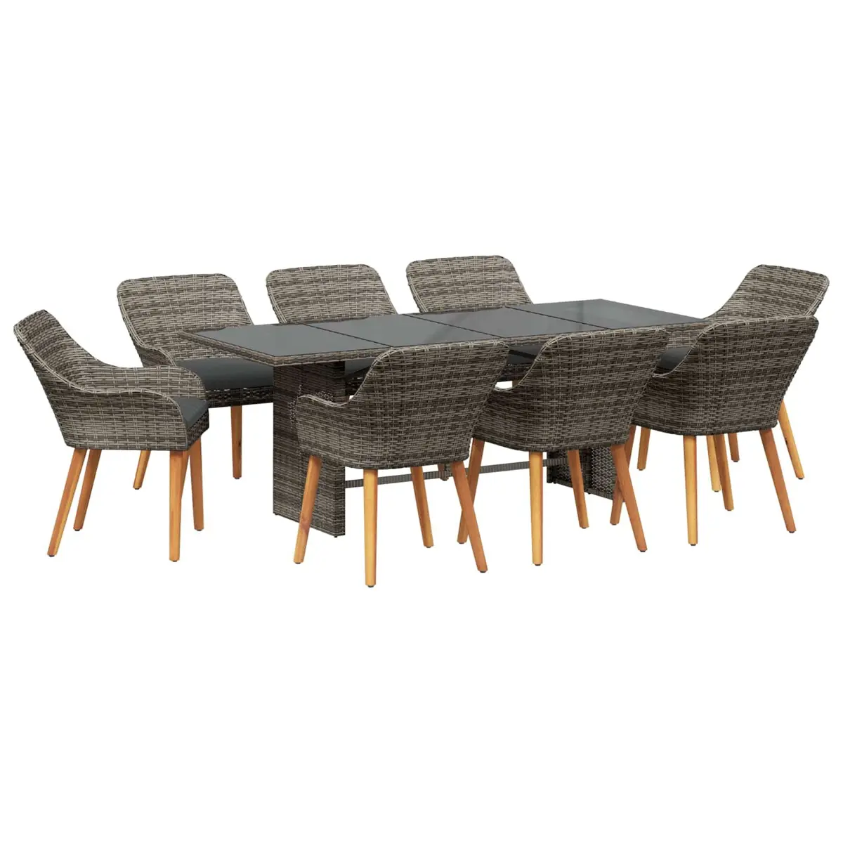 Garden Dining Set 9 Piece Outdoor Furniture Grey Poly Rattan Table Chairs