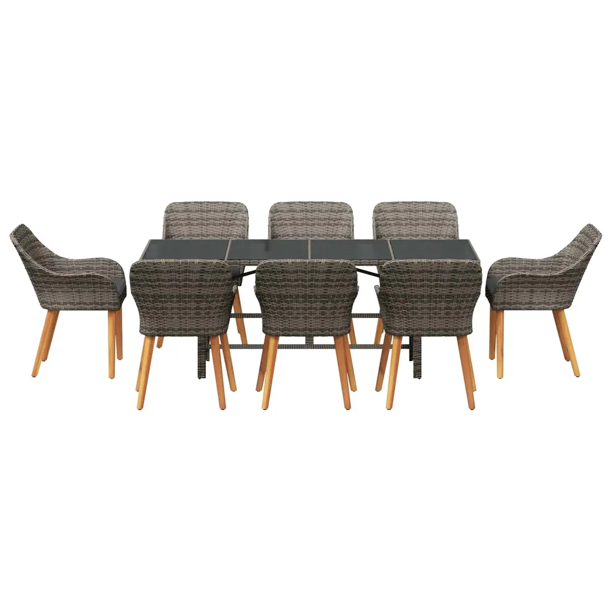 Garden Dining Set 9 Piece Outdoor Furniture Grey Poly Rattan Table Chairs