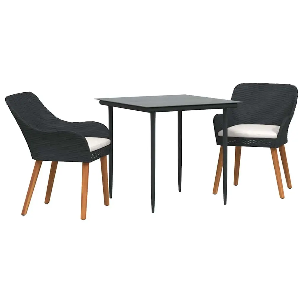 Garden Dining Set 3 Pieces Outdoor Use Black Poly Rattan Chair Table