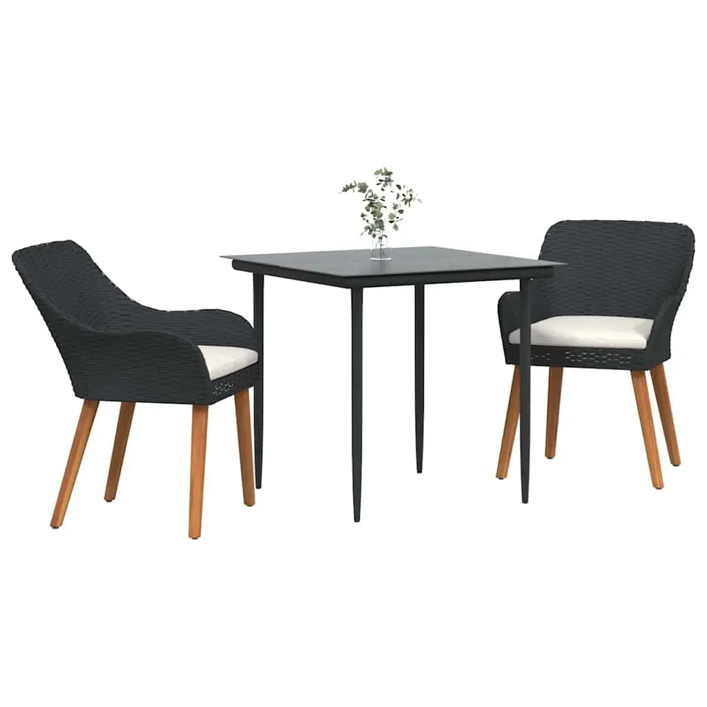 Garden Dining Set 3 Pieces Outdoor Use Black Poly Rattan Chair Table