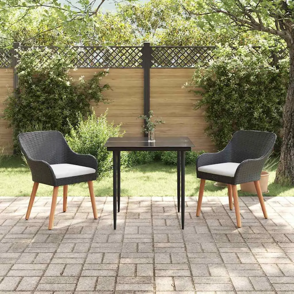 Garden Dining Set 3 Pieces Outdoor Use Black Poly Rattan Chair Table