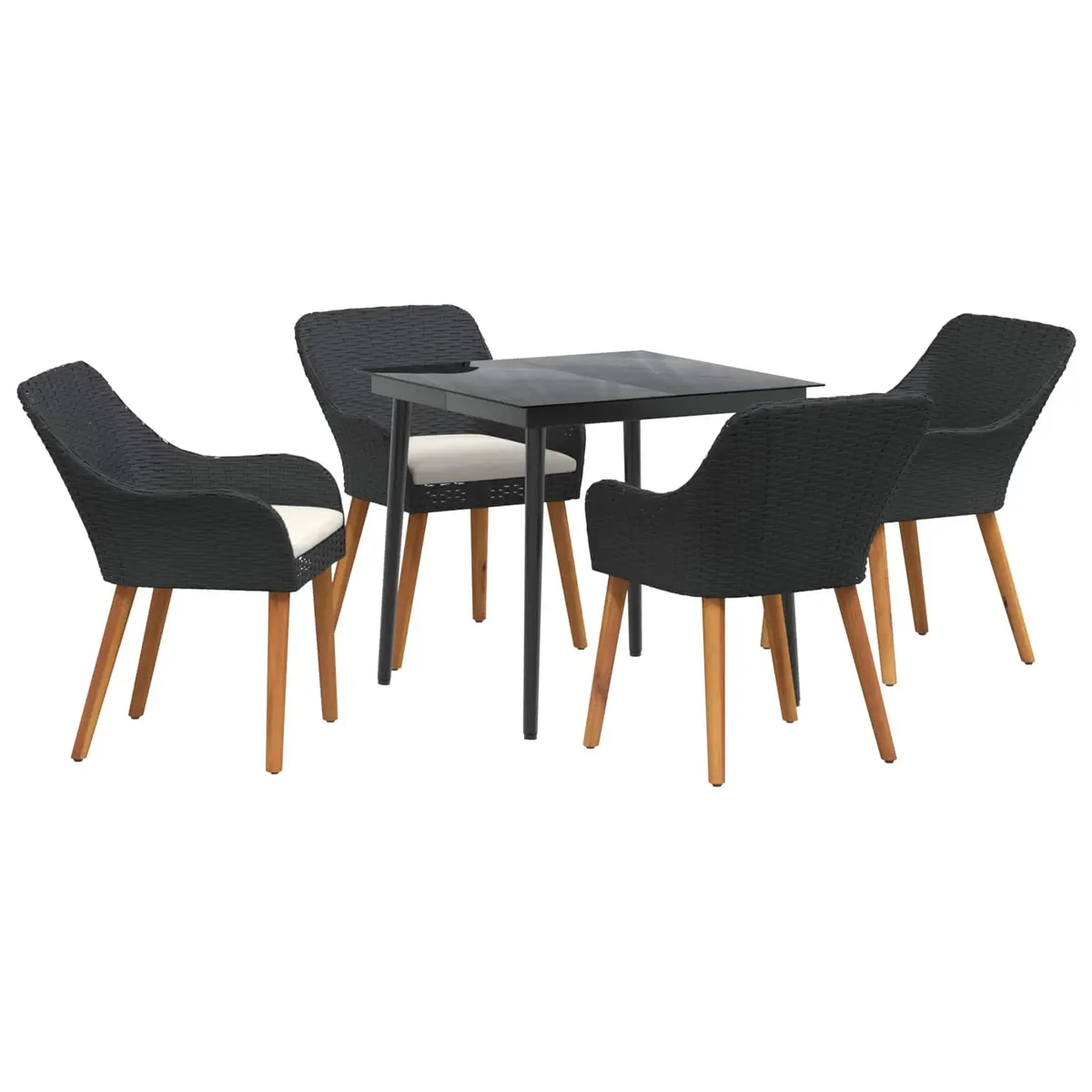 Garden Dining Set 5 Piece Poly Rattan Patio Table Chairs with Cushions Black
