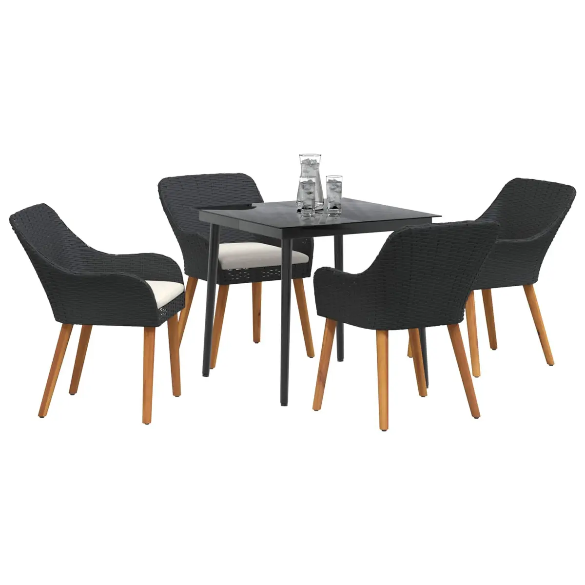 Garden Dining Set 5 Piece Poly Rattan Patio Table Chairs with Cushions Black