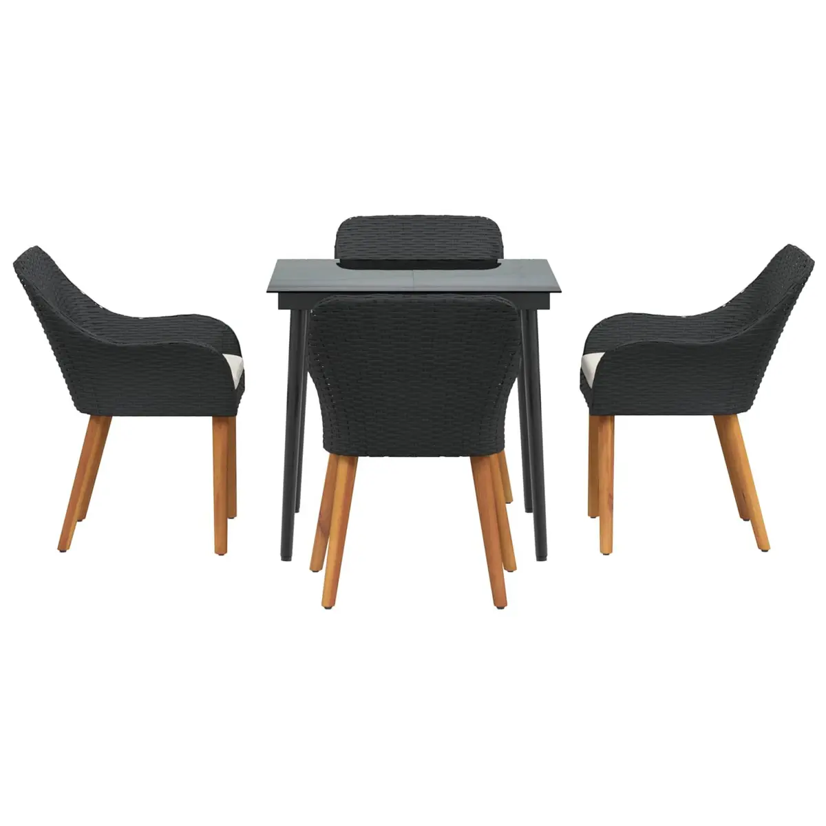 Garden Dining Set 5 Piece Poly Rattan Patio Table Chairs with Cushions Black