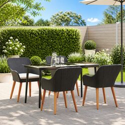 Garden Dining Set 5 Pieces Outdoor Furniture Black Poly Rattan Chair Table Patio