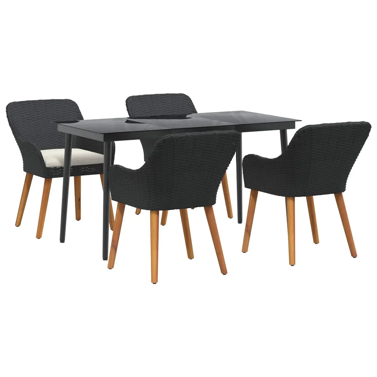 Garden Dining Set 5 Pieces Outdoor Furniture Black Poly Rattan Chair Table Patio