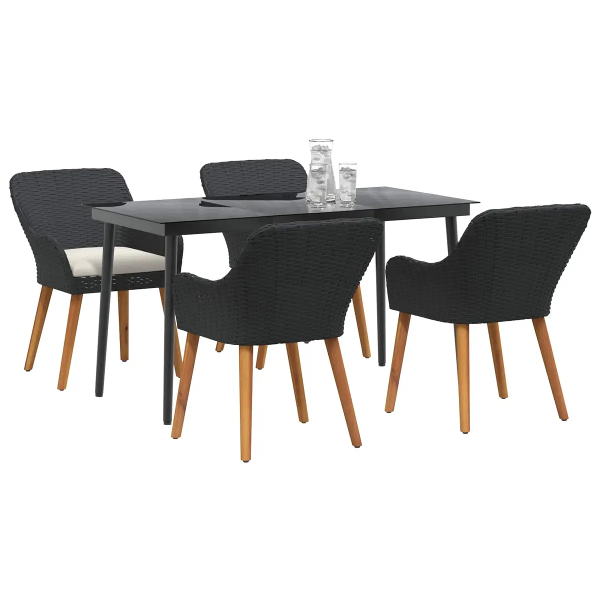 Garden Dining Set 5 Pieces Outdoor Furniture Black Poly Rattan Chair Table Patio