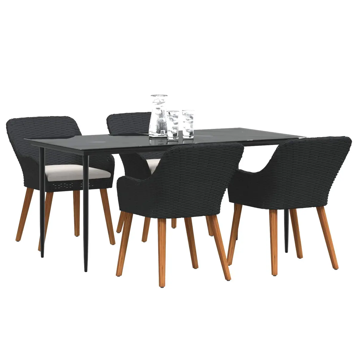 Outdoor Dining Set for Garden 5 Piece Black Poly Rattan Table Chairs with Cushions