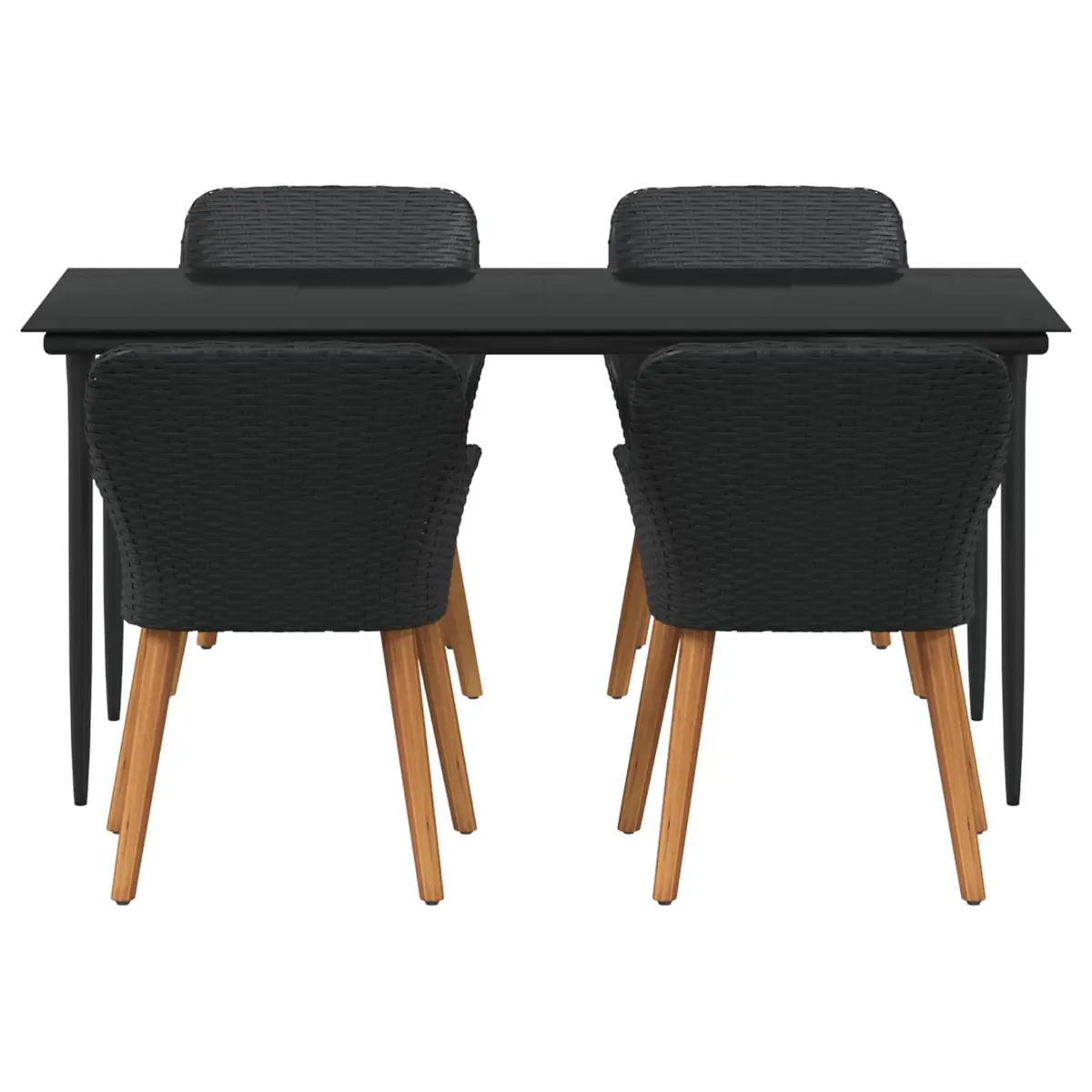 Outdoor Dining Set for Garden 5 Piece Black Poly Rattan Table Chairs with Cushions