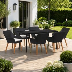 7-Piece Outdoor Dining Set: Poly Rattan & Glass, Black