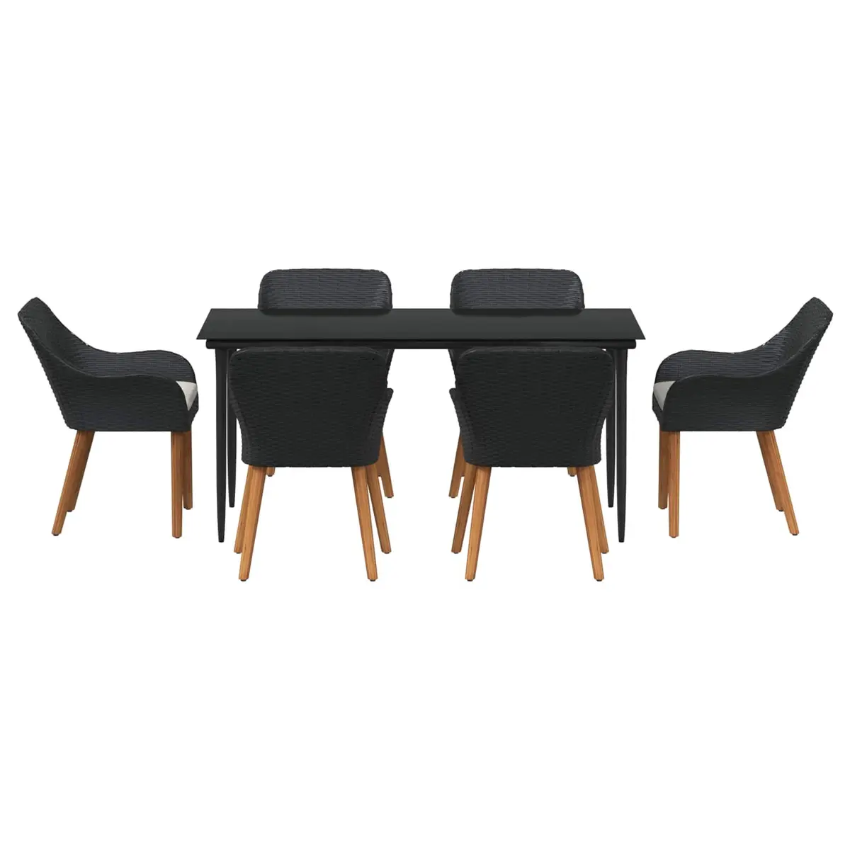 Outdoor Garden Dining Set 7 Piece Black Poly Rattan Table Chairs with Cushions