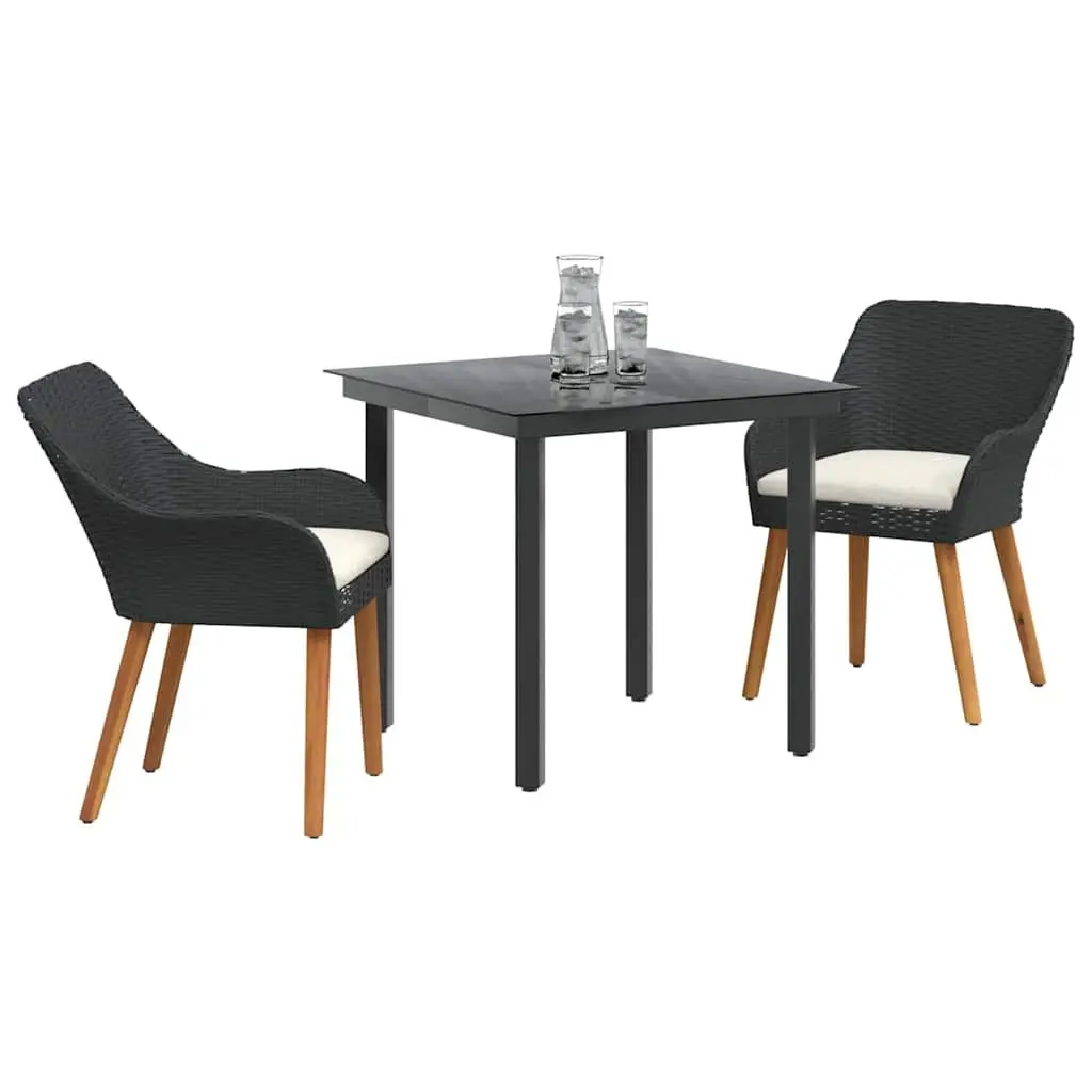 Garden Dining Set Outdoor Use 3 Pieces Black Poly Rattan Chairs Table