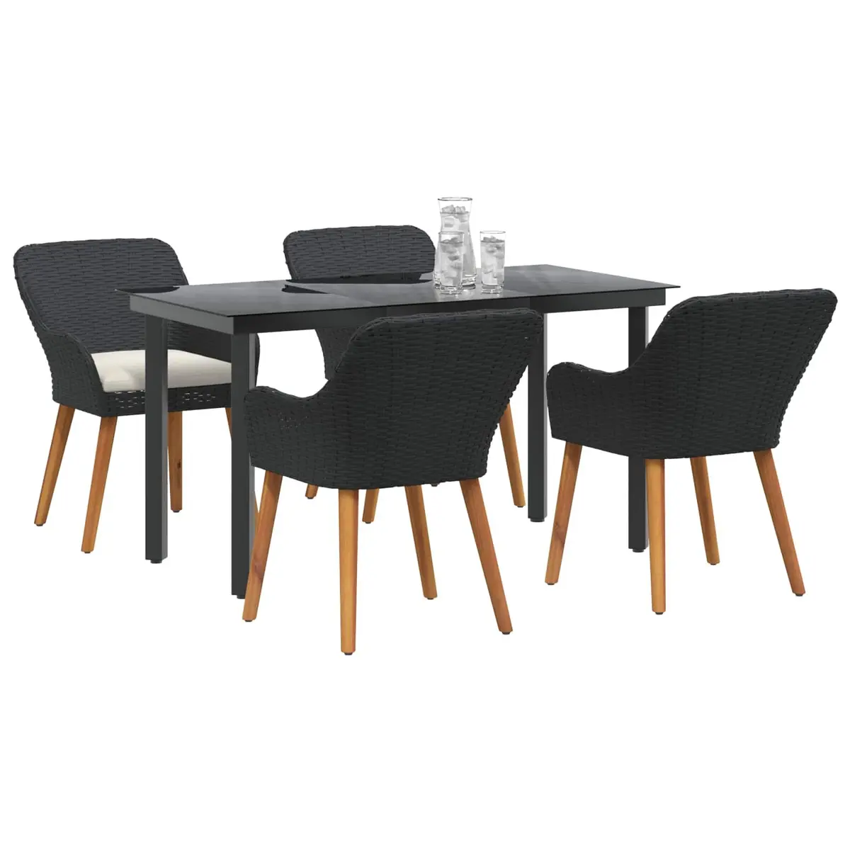 Garden Dining Set Outdoor 5 Pieces Black Poly Rattan Patio Furniture Table