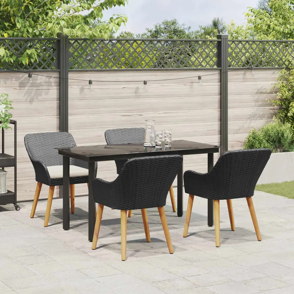 Garden Dining Set Outdoor 5 Pieces Black Poly Rattan Patio Furniture Table