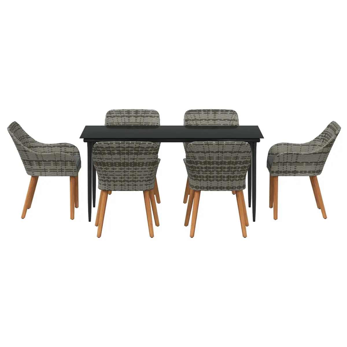 Outdoor Dining Set for Patio and Garden 7 Piece Grey Poly Rattan with Cushions and Tempered Glass Table