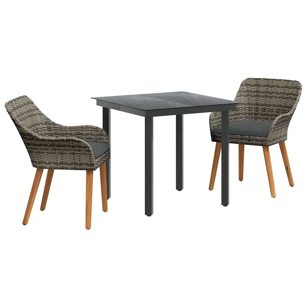 Garden Dining Set 3 Piece Outdoor Patio Table Chairs with Cushions Grey