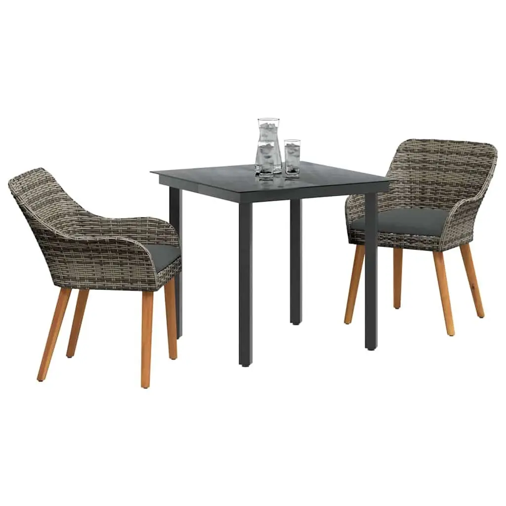 Garden Dining Set 3 Piece Outdoor Patio Table Chairs with Cushions Grey