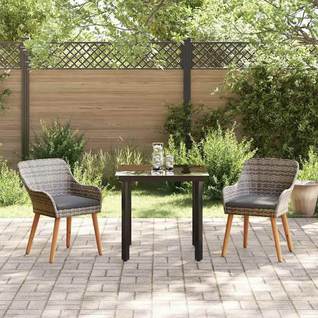 Garden Dining Set 3 Piece Outdoor Patio Table Chairs with Cushions Grey