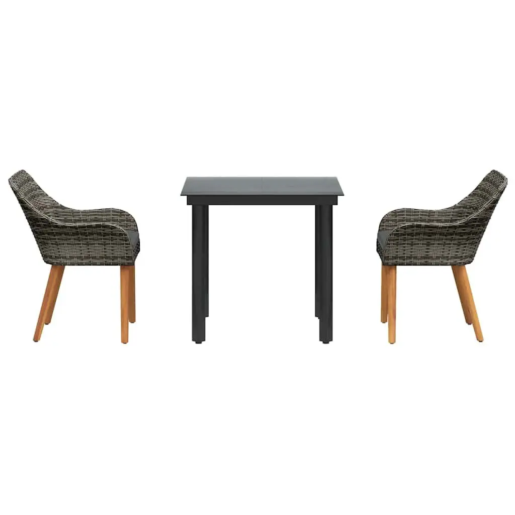 Garden Dining Set 3 Piece Outdoor Patio Table Chairs with Cushions Grey