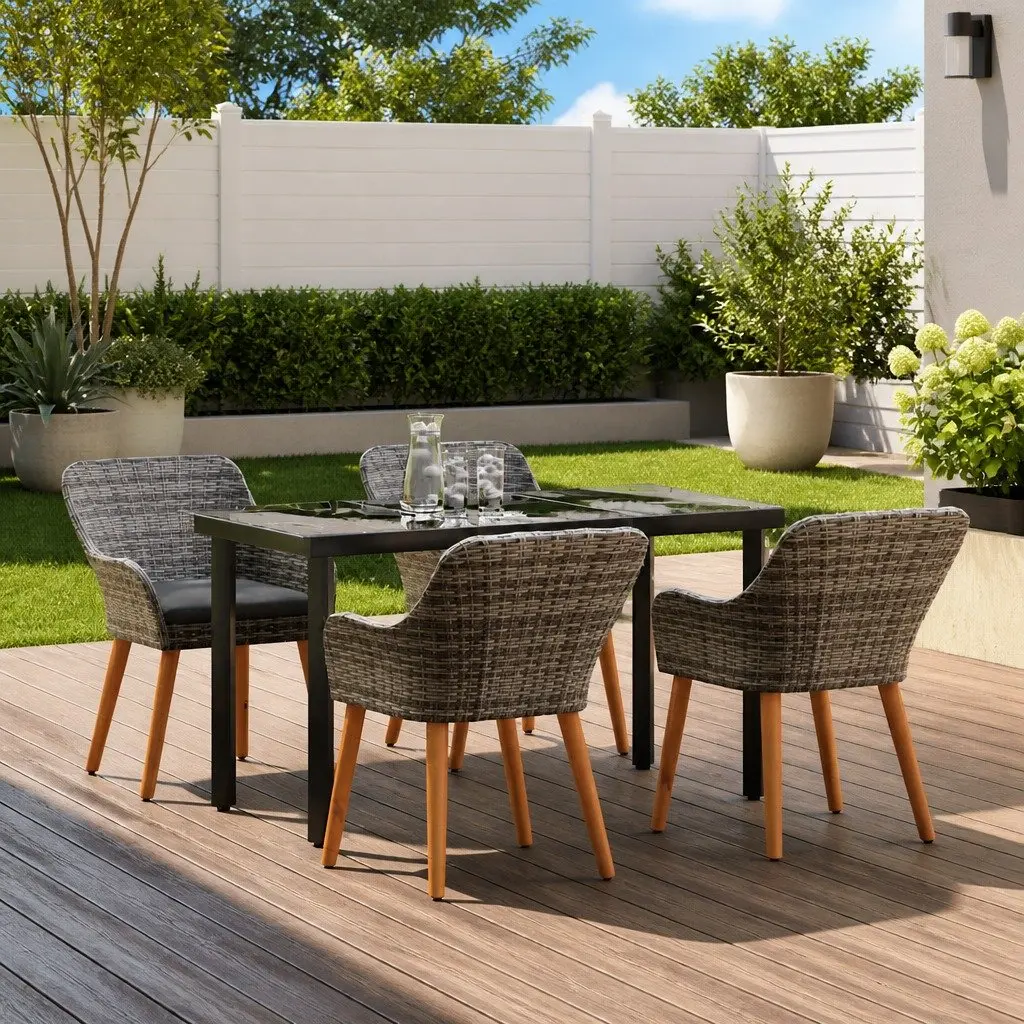 Garden Dining Set Outdoor Use 5 Piece Grey Rattan