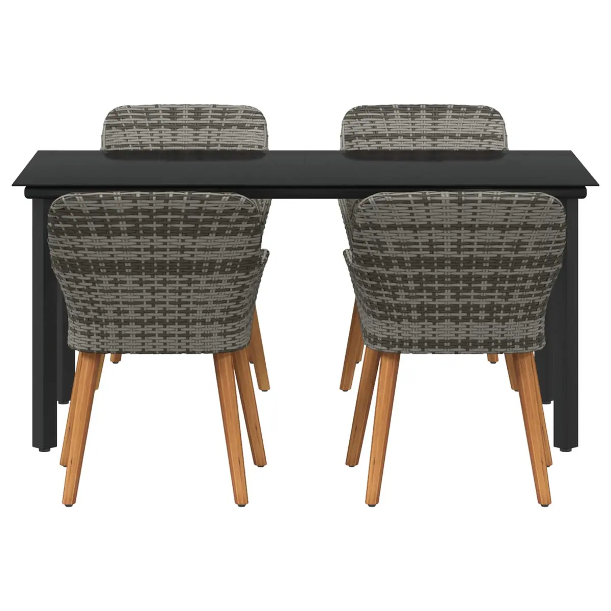 Garden Dining Set 5 Pieces Outdoor Patio Table Chairs Grey Poly Rattan Cushion