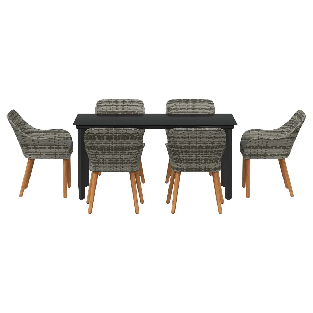 Garden Dining Set 7 Pieces Grey Outdoor Patio Table Chairs Cushions