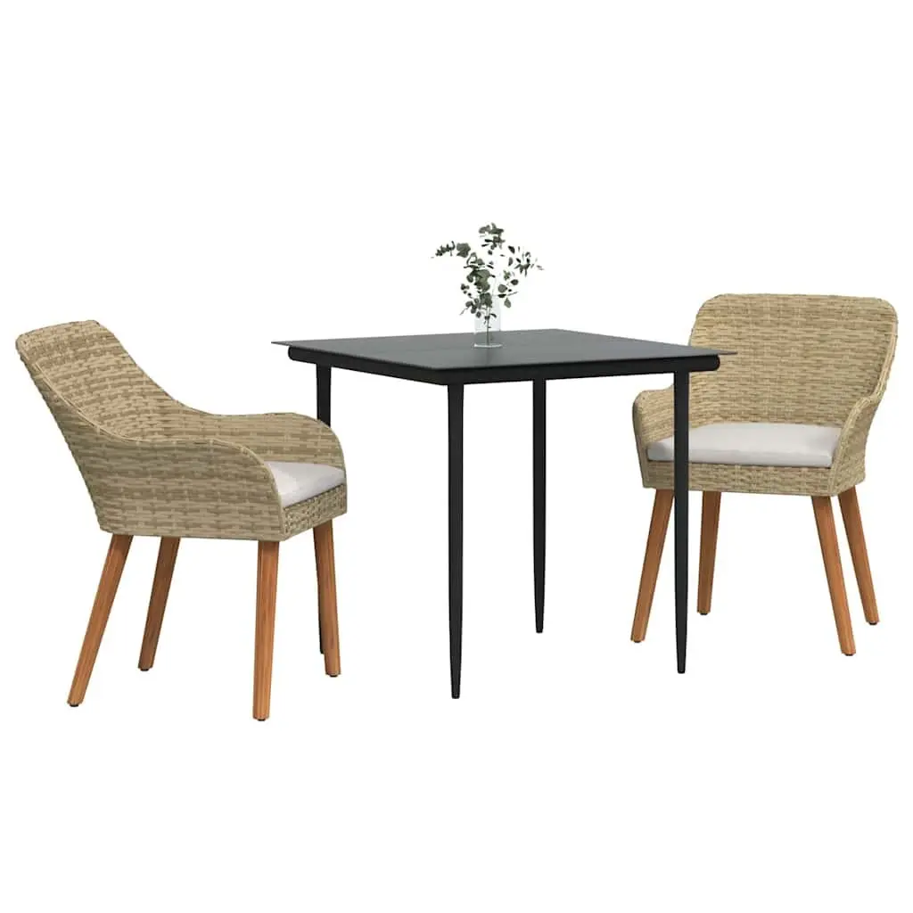 Garden Dining Set Outdoor Furniture 3 Piece Poly Rattan Cushions Beige