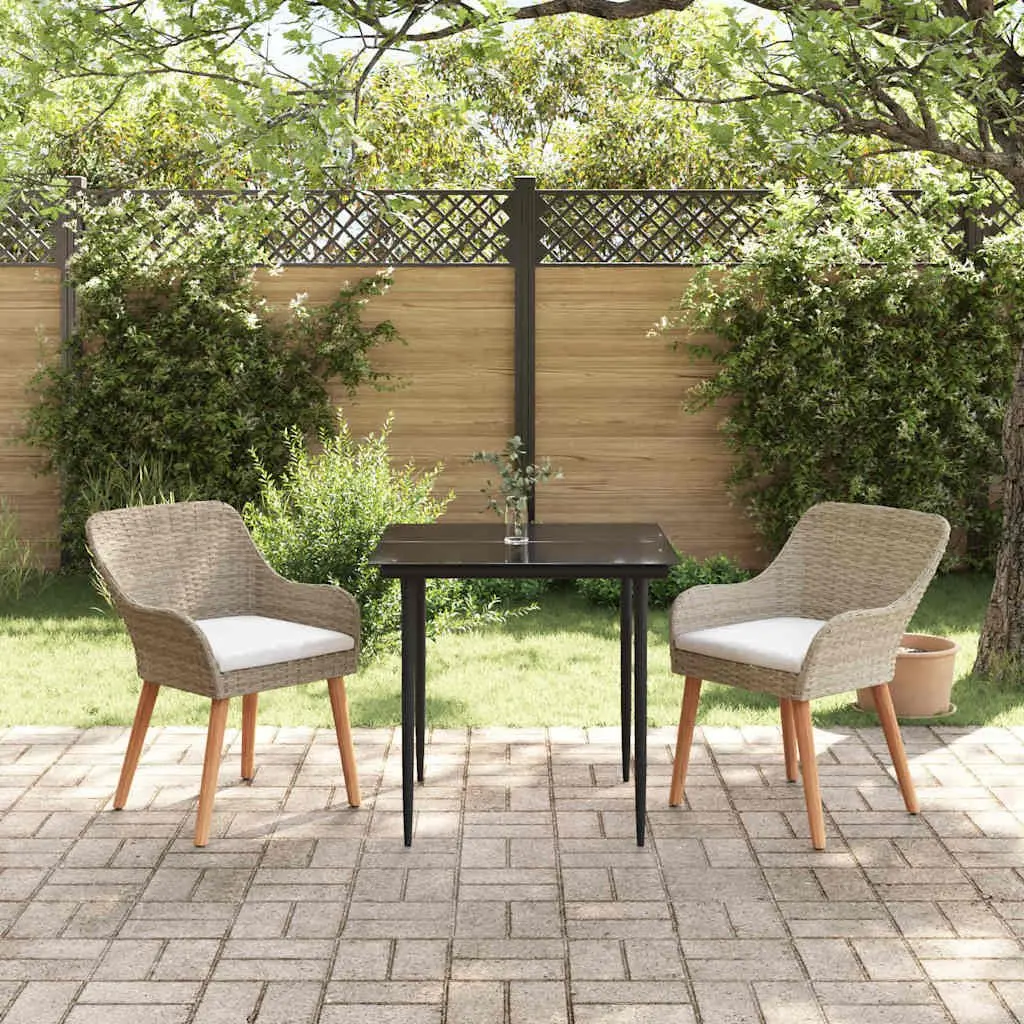 Garden Dining Set Outdoor Furniture 3 Piece Poly Rattan Cushions Beige