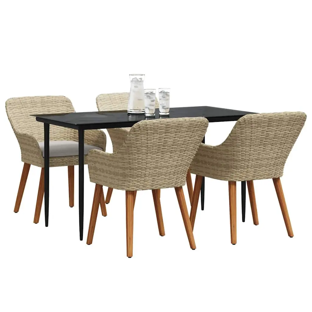 5 Piece Outdoor Dining Set Poly Rattan Beige Garden Furniture with Cushions