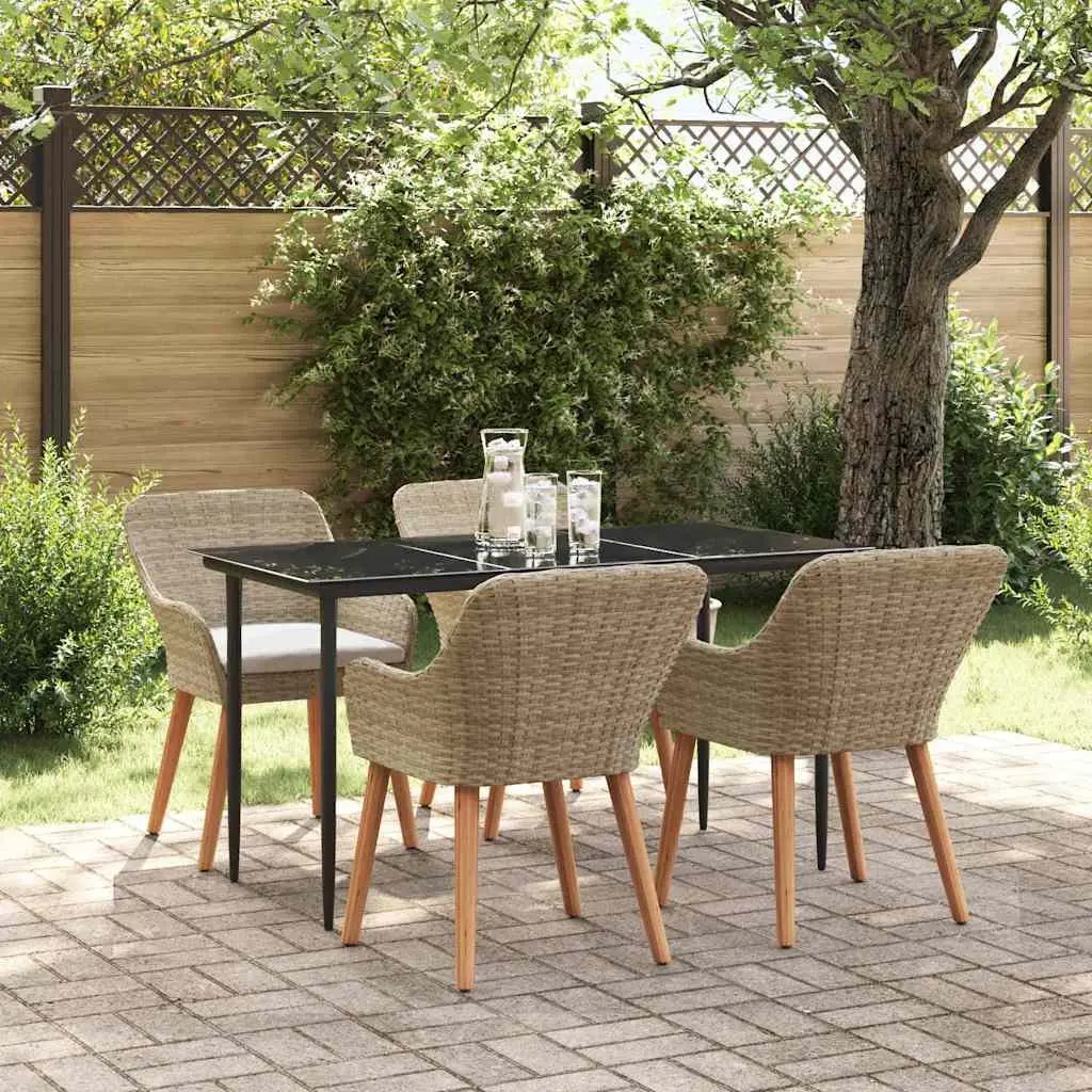5 Piece Outdoor Dining Set Poly Rattan Beige Garden Furniture with Cushions