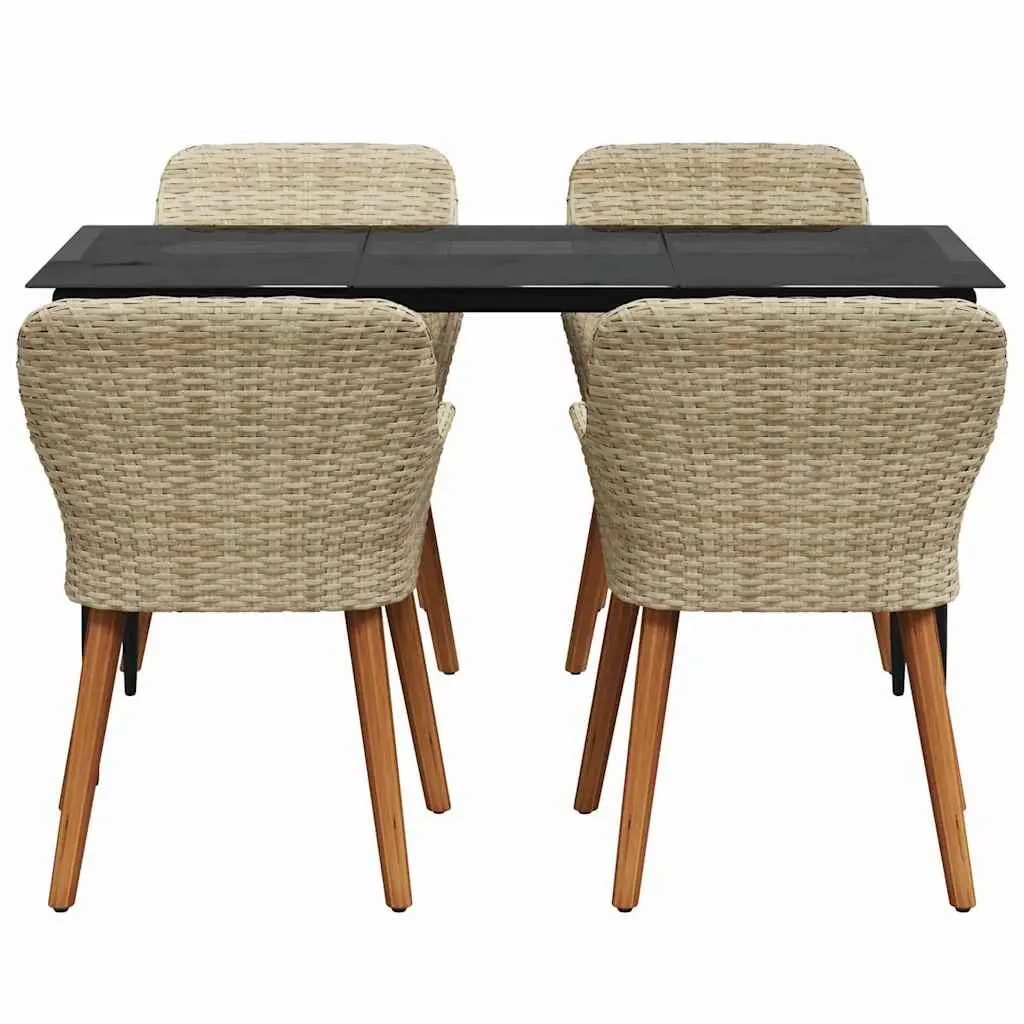 5 Piece Outdoor Dining Set Poly Rattan Beige Garden Furniture with Cushions