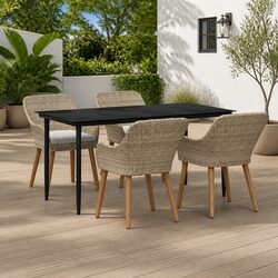 5-Piece Beige Outdoor Dining Set with Glass Table