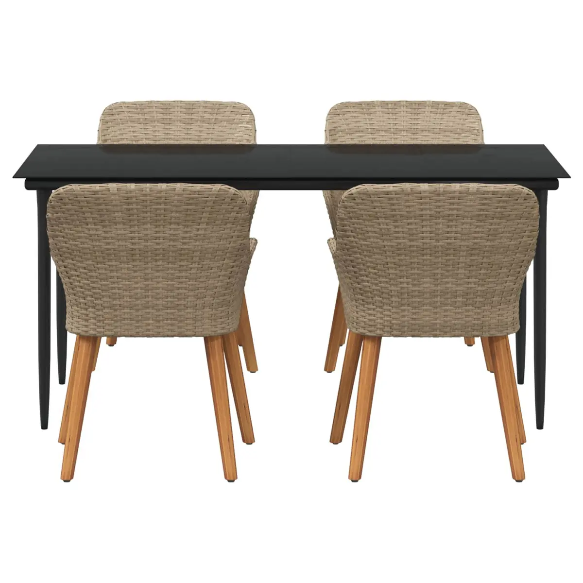 Garden Dining Set 5 Pieces Outdoor Use Beige Poly Rattan Table Chairs Cushions