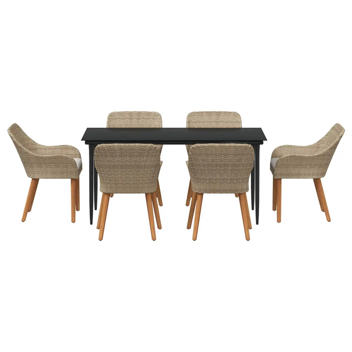 Garden Dining Set 7 Pieces Outdoor Furniture Poly Rattan Beige with Cushions