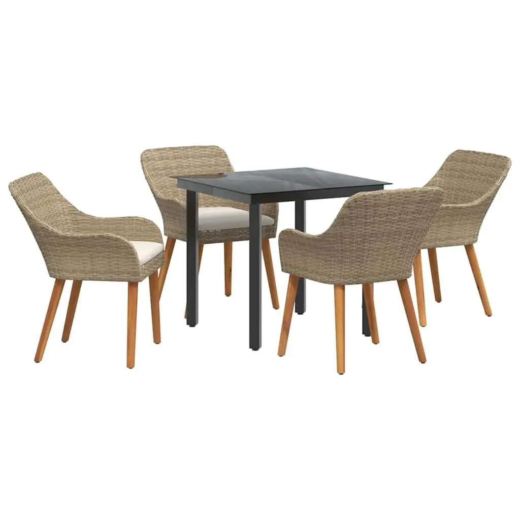 Outdoor Dining Set for Garden 5 Piece Beige Poly Rattan Furniture