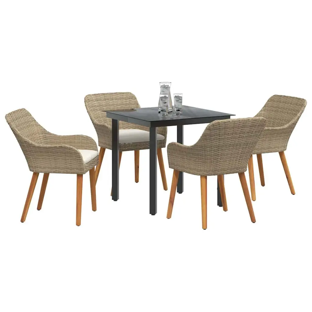 Outdoor Dining Set for Garden 5 Piece Beige Poly Rattan Furniture
