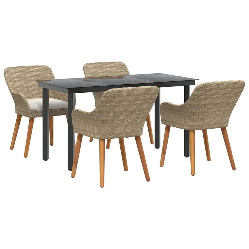 Outdoor Dining Set 5 Piece Patio Garden Furniture Beige Rattan