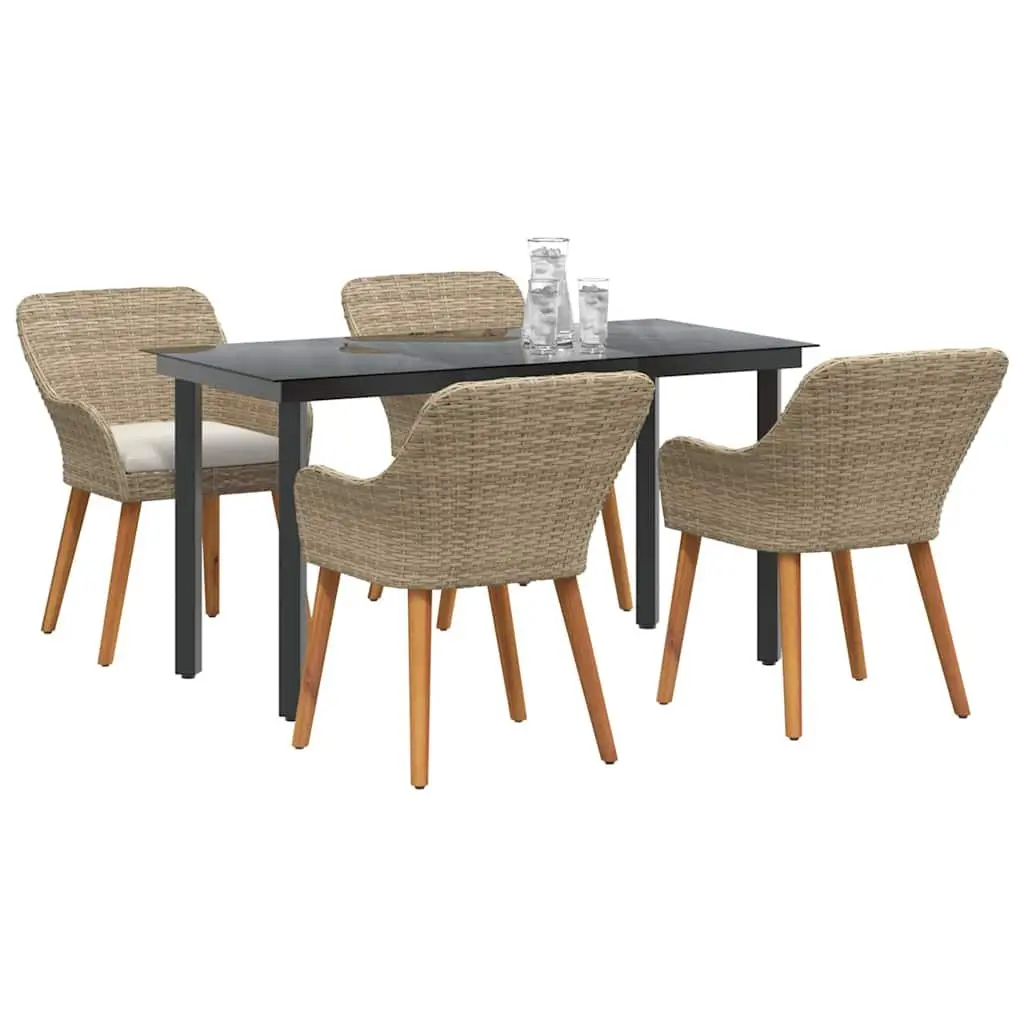 Outdoor Dining Set 5 Piece Patio Garden Furniture Beige Rattan
