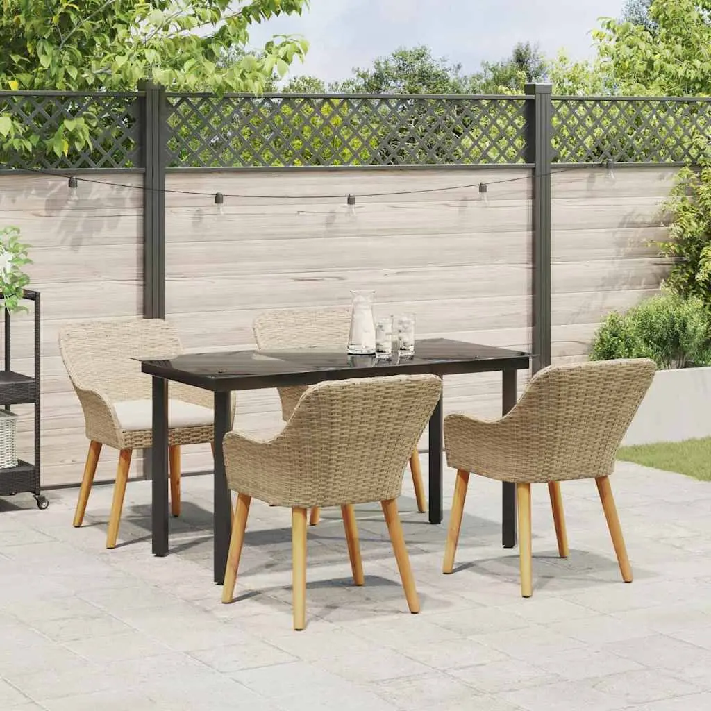 Outdoor Dining Set 5 Piece Patio Garden Furniture Beige Rattan