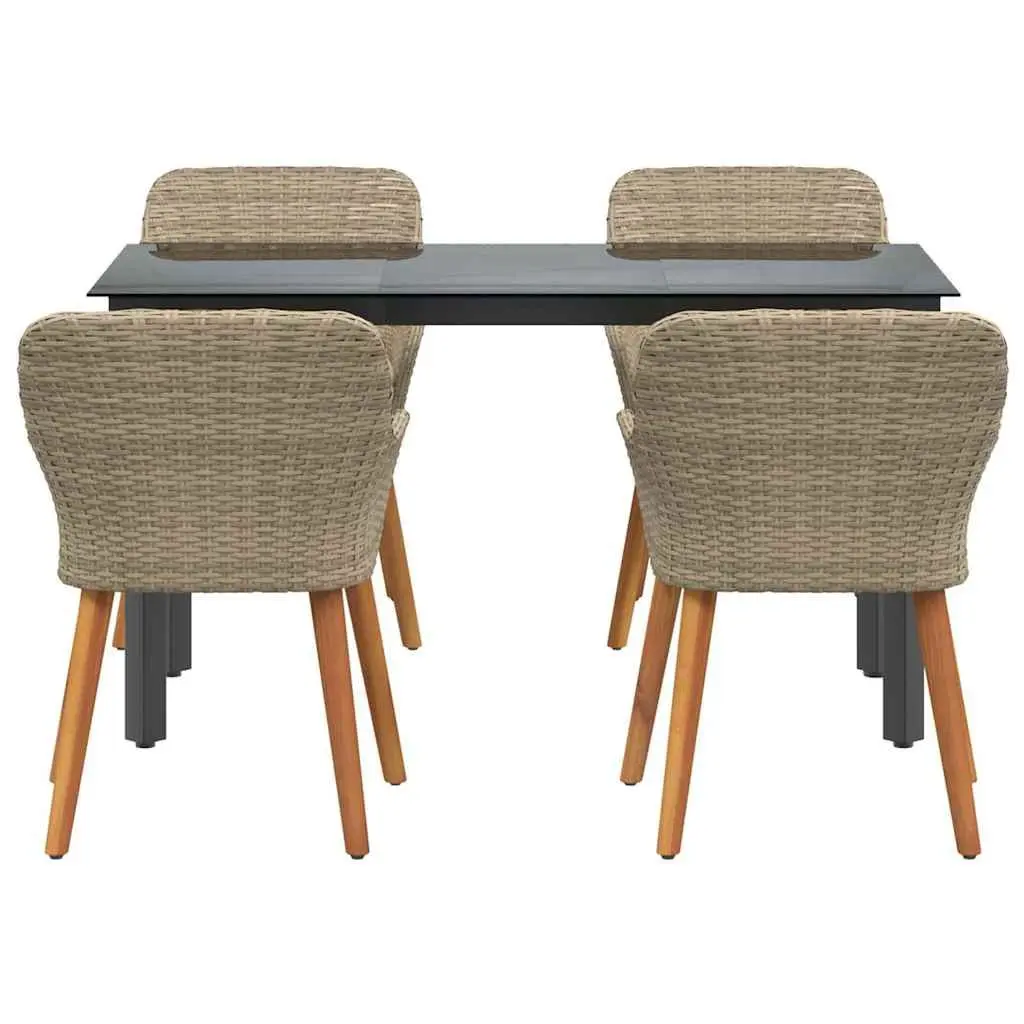 Outdoor Dining Set 5 Piece Patio Garden Furniture Beige Rattan