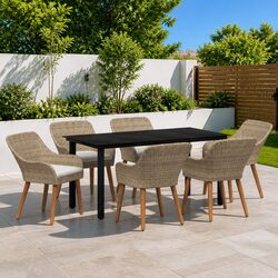 Garden Dining Set 7 Piece Outdoor Patio Furniture Beige Poly Rattan with