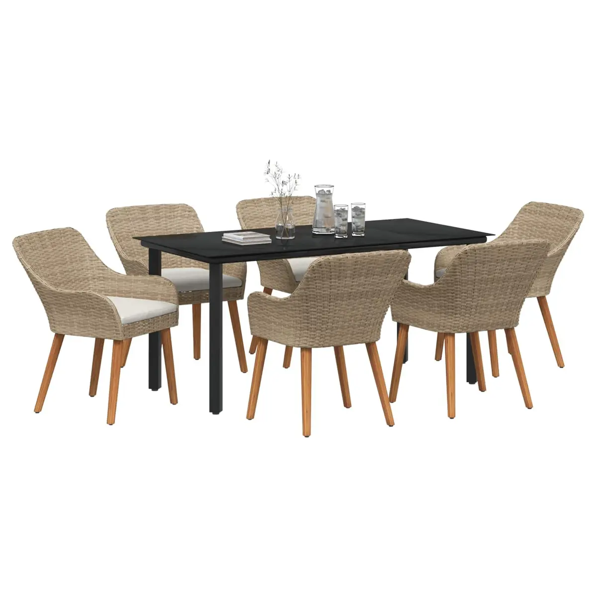 7 Piece Garden Dining Set with Tempered Glass Table