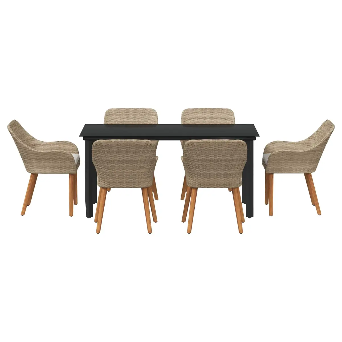 7 Piece Garden Dining Set with Tempered Glass Table