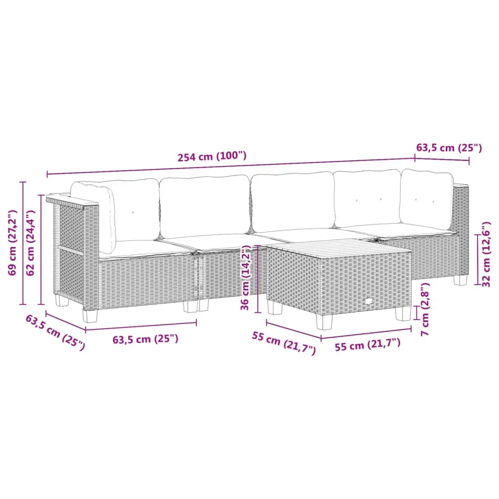 Garden Sofa Set 5 Piece Outdoor Furniture Poly Rattan Black Patio Seating with